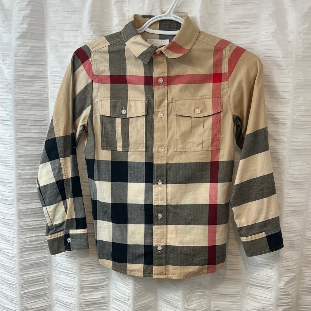 Burberry Kids' Checkered Shirt in Beige and Black